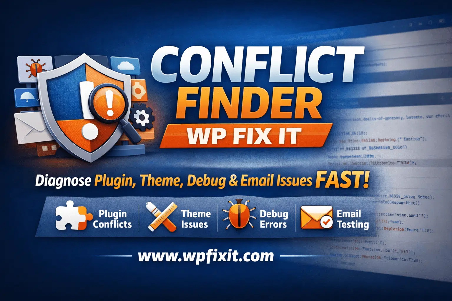 Conflict Finder – WP Fix It: the fastest (and safest) way to diagnose WordPress plugin, theme, debug, and email issues 1 conflict finder