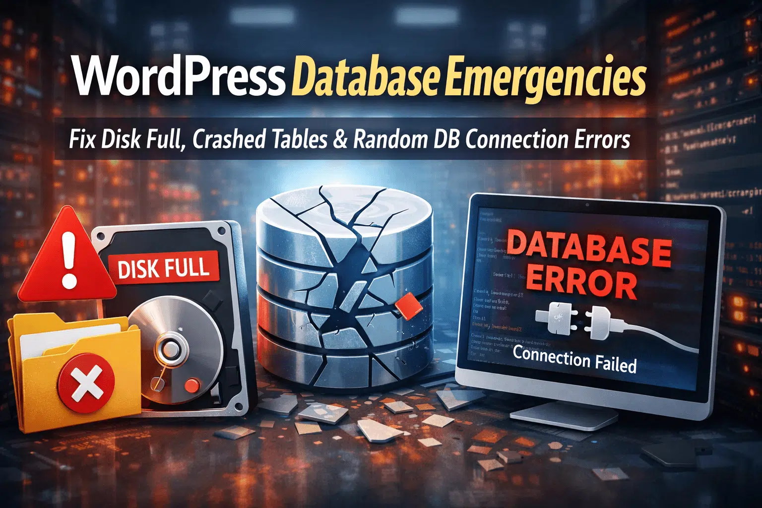 Database Emergencies: Disk Full, Crashed Tables, Random DB Connection Errors 1 wordpress database emergencies disk full crashed tables random db connection errors