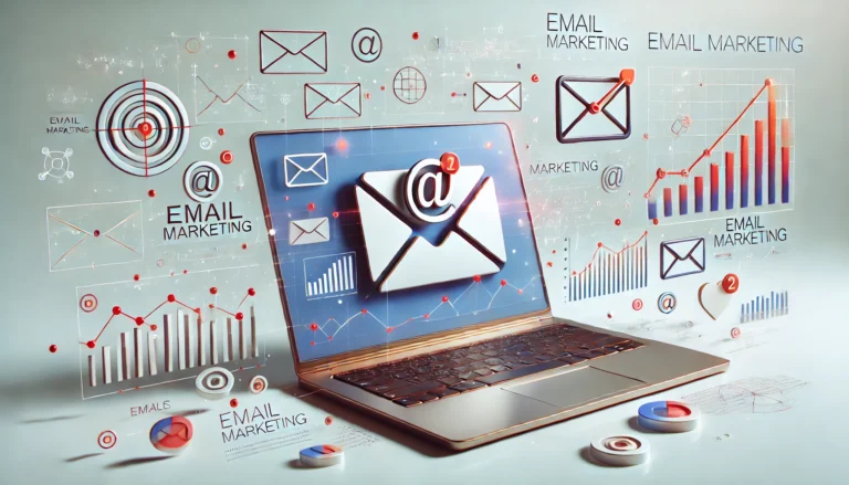 DALL·E 2025-01-13 09.46.41 - A modern and visually appealing image illustrating email marketing concepts. The scene features a laptop with an email icon on the screen, surrounded