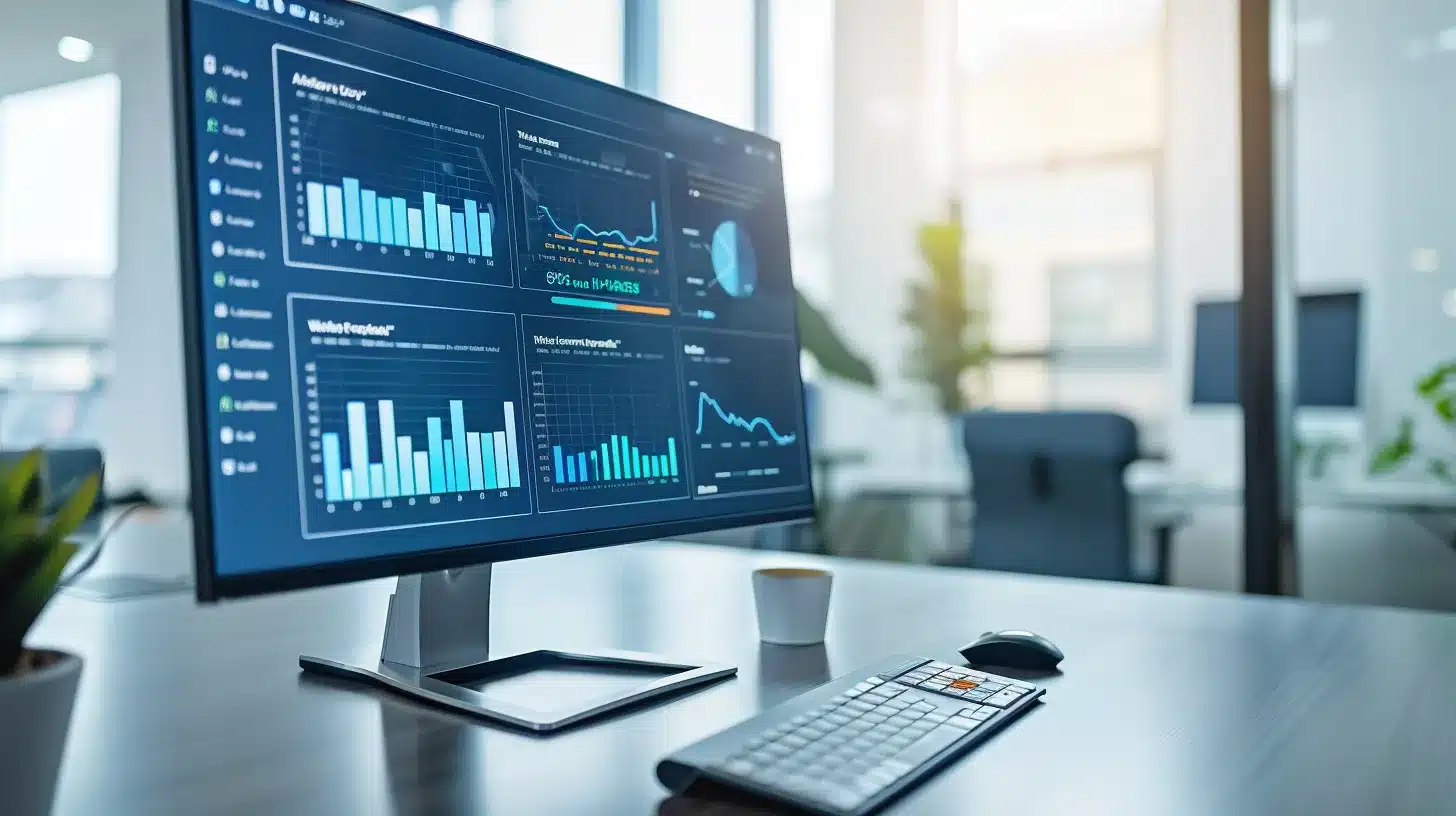 a sleek and modern workspace showcases a large computer screen displaying a vibrant wordpress dashboard, illuminated by soft, warm lighting, symbolizing the foundation of effective site care and ongoing digital enhancements.