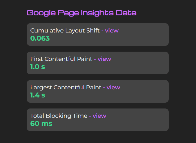 Google Page Insights Data