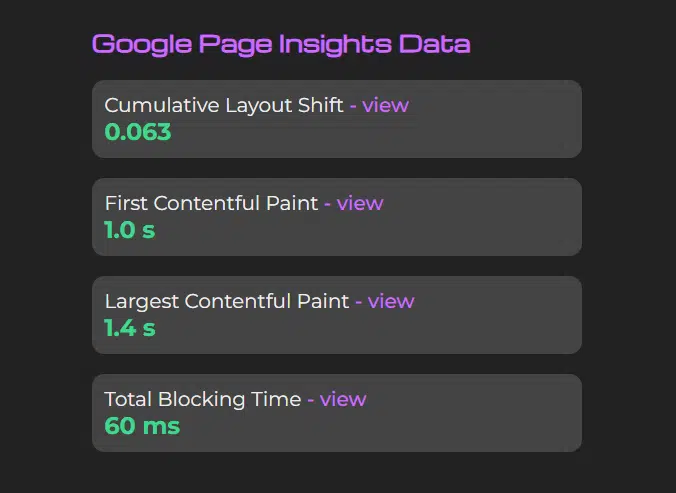 Google Page Insights Data
