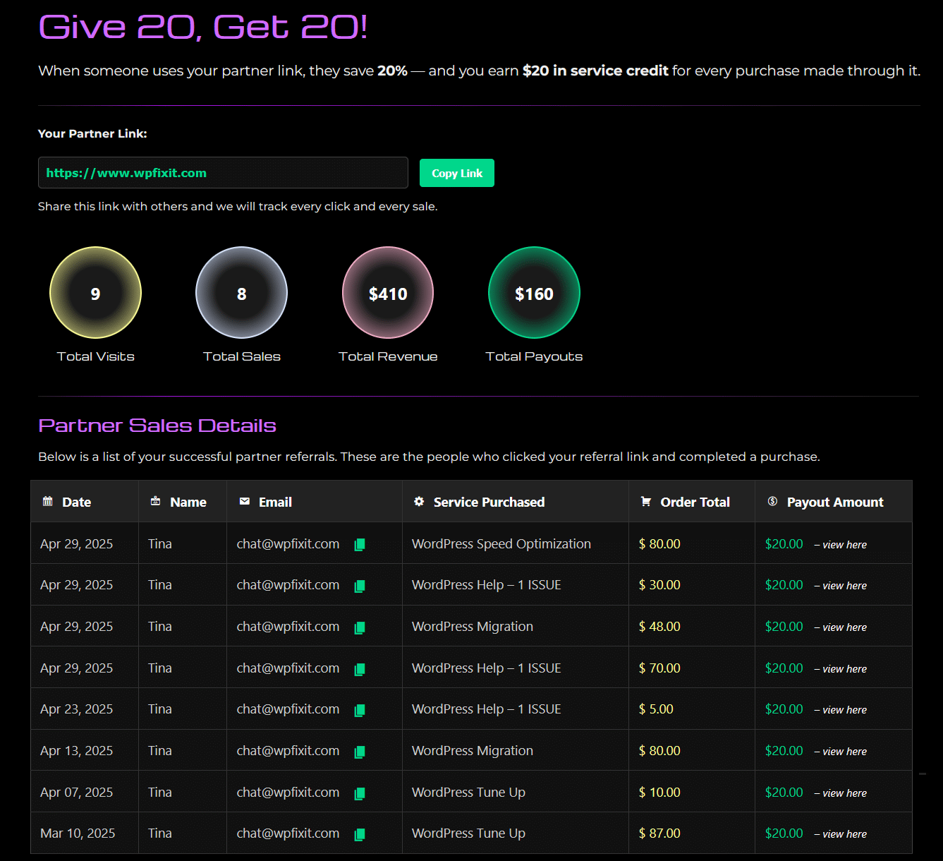 Introducing Our New WP Fix It Partner Program – Give 20, Get 20! 1 Partner Center 1