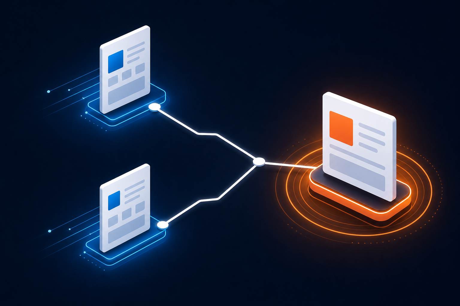 Two web page paths converging into one preferred destination