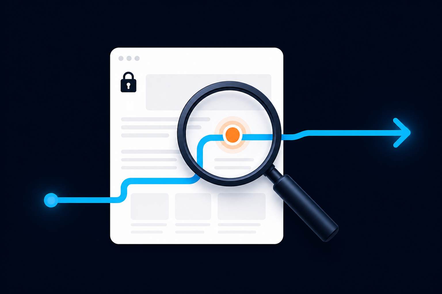 Magnifying glass inspecting a secure website URL path