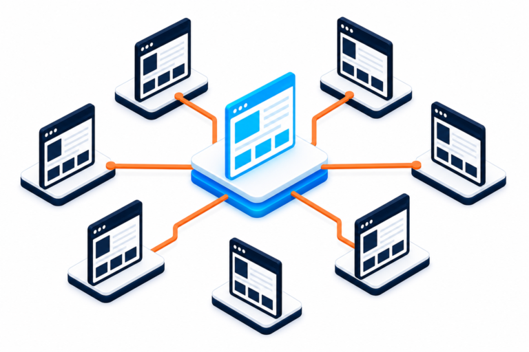 A preferred website page connected to related content nodes