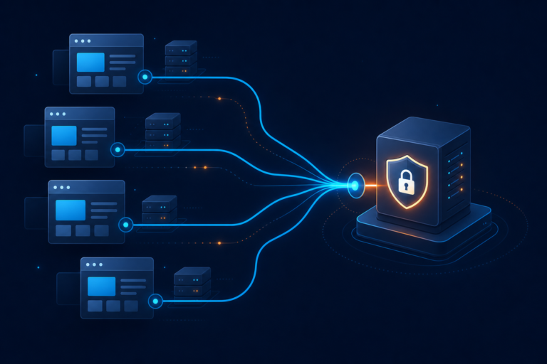 Abstract website URL paths converging on one secure destination