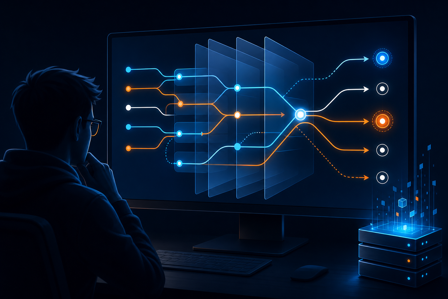 Developer analyzing abstract website redirect paths