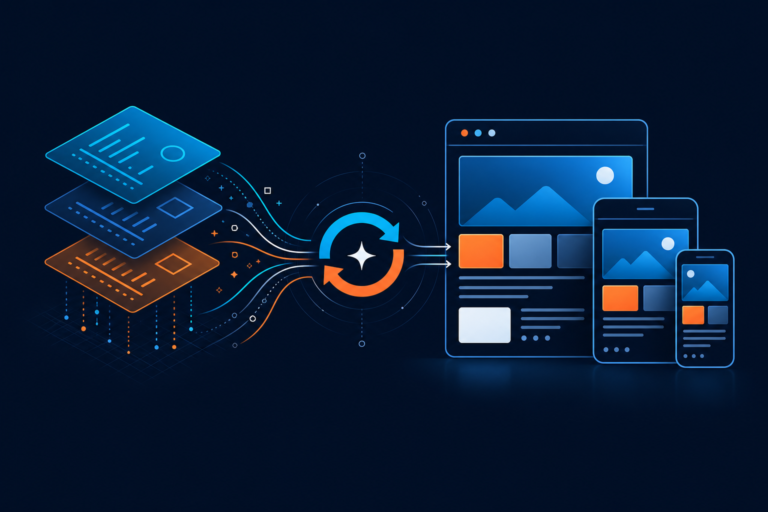 Abstract illustration of a website layout being restored with stylesheet layers