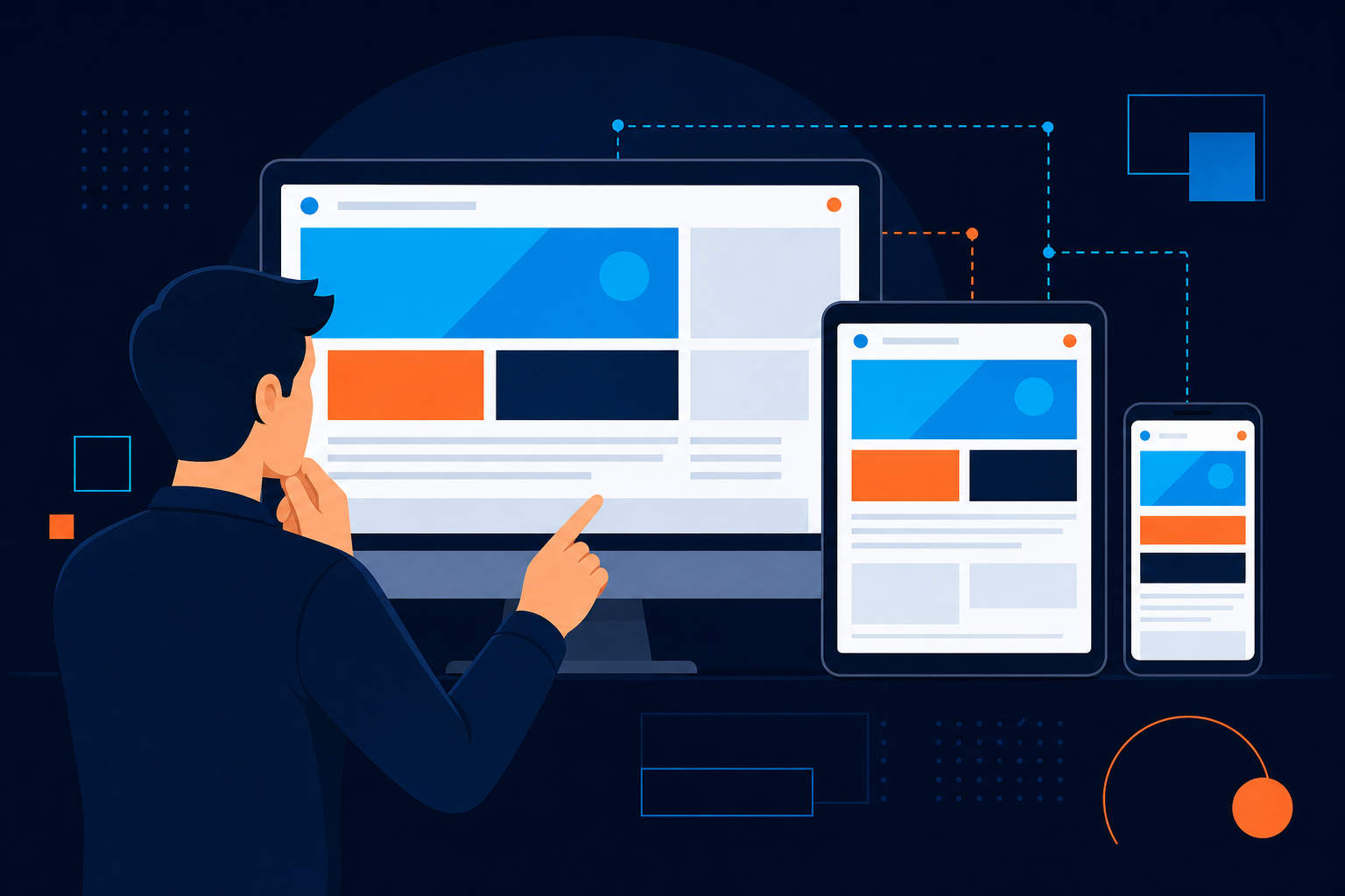 Responsive website layouts on desktop, tablet, and phone