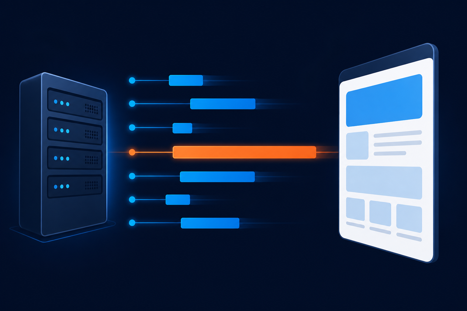 WordPress Slow Loading? A Safe 9-Step Diagnosis for the Real Bottleneck 1 Abstract network waterfall showing one delayed website request